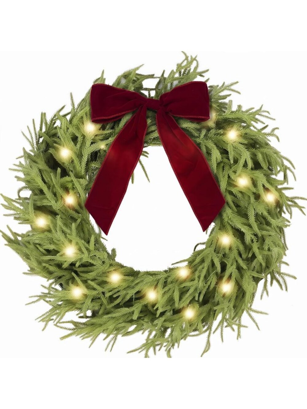 30-Inch Lighted Realistic Norfolk Christmas Wreath for Front Door Decor